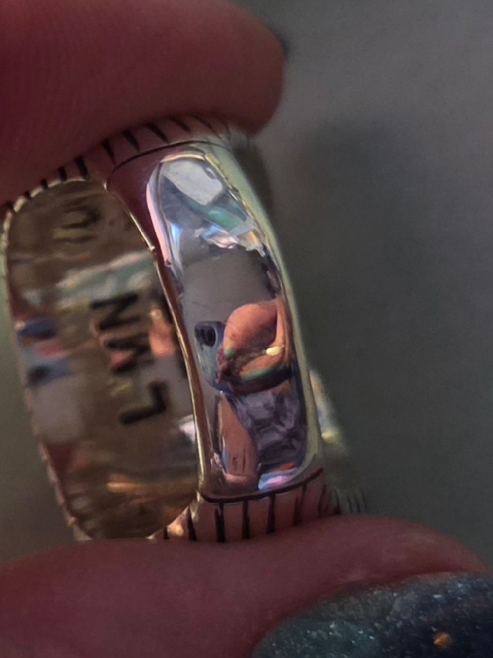 Vintage Sterling Silver Turquoise Rectangular Geometric Inlay Ring Sz 8.25 NWT - Picture 3 of 4